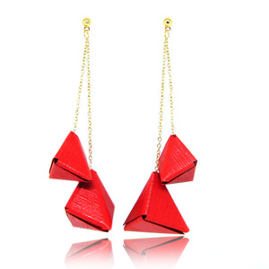 Σκουλαρίκια origami |Triangular Pyramid Red - statement, μακριά, κρεμαστά, μεγάλα