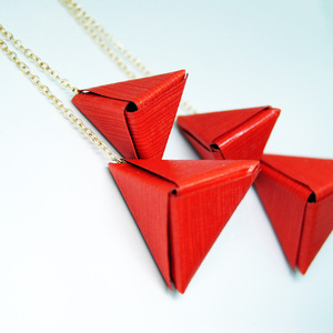 Σκουλαρίκια origami |Triangular Pyramid Red - statement, μακριά, κρεμαστά, μεγάλα - 3