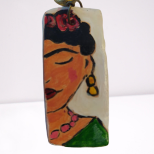 Ζωγραφισμένα στο χέρι σκουλαρίκια Frida Kahlo - πηλός, boho, κρεμαστά, μεγάλα - 3