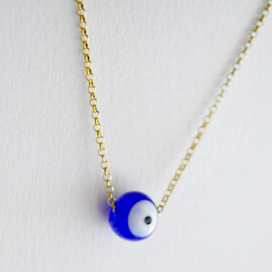 Κολιέ γυάλινο μάτι μπλε, αλυσίδα 925 επίχρυση - charms, επιχρυσωμένα, ασήμι 925, μάτι, χάντρες, κοντά, μπλε χάντρα - 2