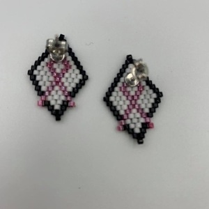 Σκουλαρίκια Pink Ribbon - miyuki delica, καρφωτά, μικρά - 3