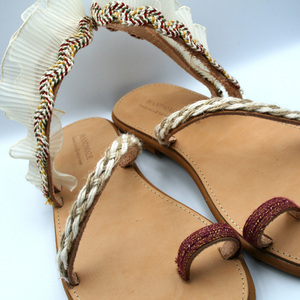 Gladiator flat sandals boho style. - δέρμα, καλοκαιρινό, boho, φλατ, ankle strap - 3
