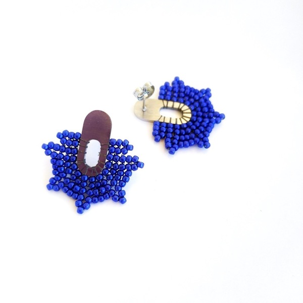 Καρφωτά μπλε ηλεκτρίκ σκουλαρίκια (stud earrings) από γνήσιες χάντρες Miyuki - χάντρες, καρφωτά, μικρά, ατσάλι