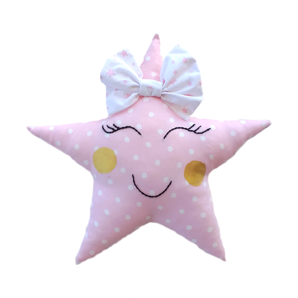 Παιδικό μαξιλάρι αστέρι ροζ πουά - κορίτσι, αστέρι, δώρο, μαξιλάρια, δωμάτιο παιδιών