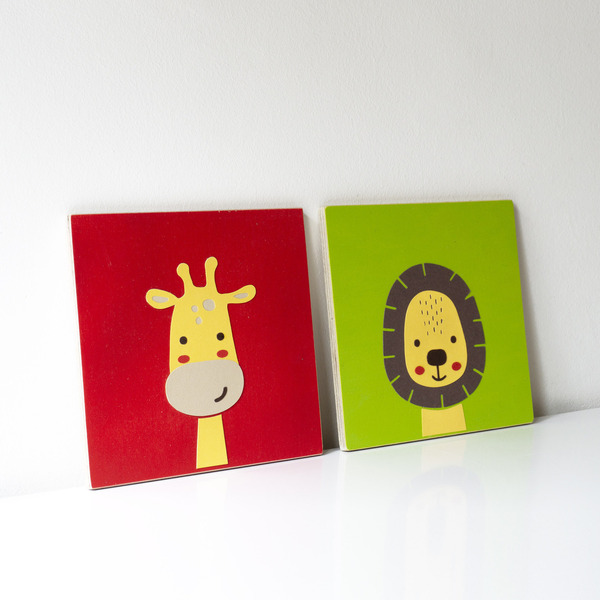 «Λιοντάρι και καμηλοπάρδαλη» Δύο ξύλινοι παιδικοί πίνακες 17,5x17,5 εκ - πίνακες & κάδρα, αγόρι, λιοντάρι, ζωάκια, παιδικά κάδρα - 3