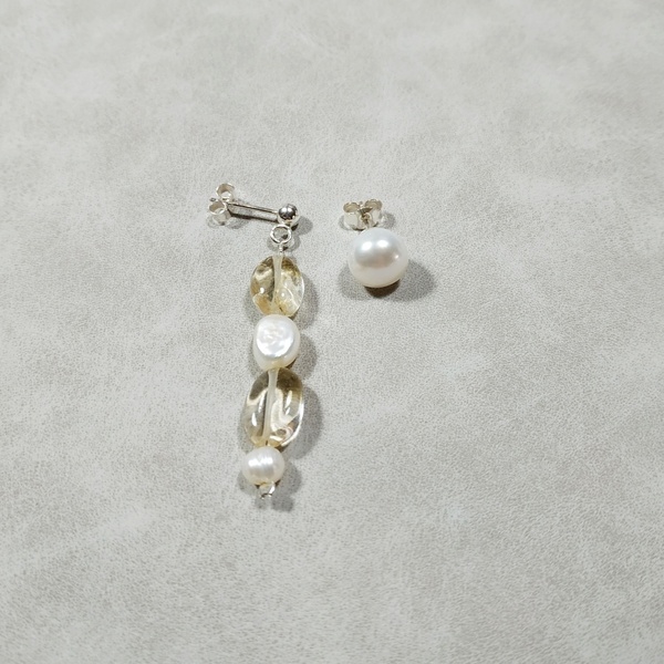 Σκουλαρίκια με μαργαριτάρια - Sea Pearl Elegance - ασήμι, ημιπολύτιμες πέτρες, μαργαριτάρι, κρεμαστά