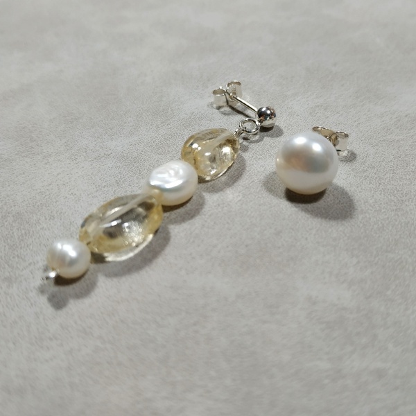 Σκουλαρίκια με μαργαριτάρια - Sea Pearl Elegance - ασήμι, ημιπολύτιμες πέτρες, μαργαριτάρι, κρεμαστά - 2
