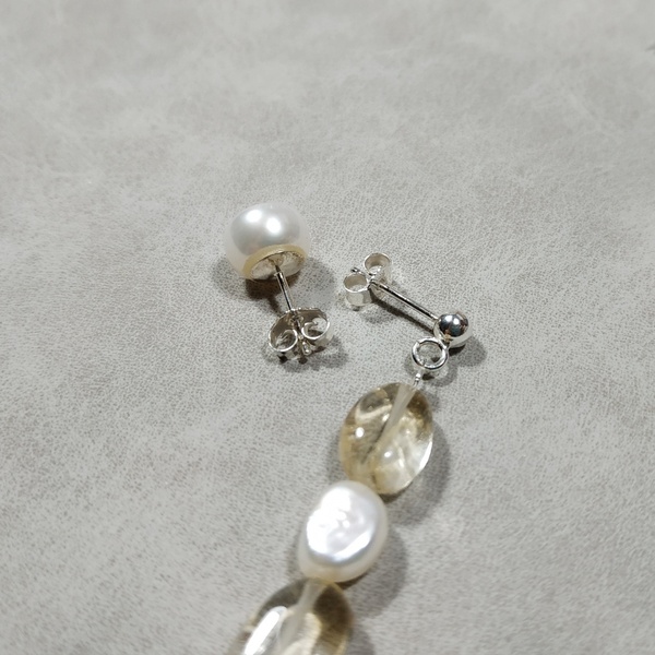 Σκουλαρίκια με μαργαριτάρια - Sea Pearl Elegance - ασήμι, ημιπολύτιμες πέτρες, μαργαριτάρι, κρεμαστά - 3