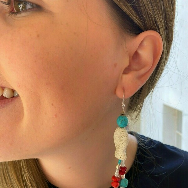 ''Lava fish earrings'' σκουλαρίκια με ημιπολύτιμους λίθους - πέτρες, μικρά, κρεμαστά - 2