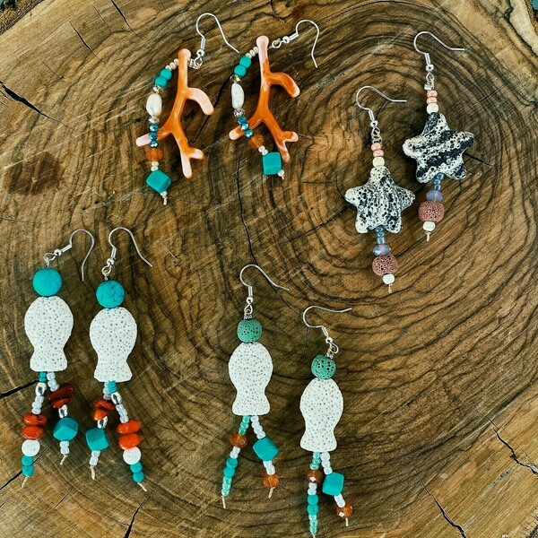 ''Lava fish earrings'' σκουλαρίκια με ημιπολύτιμους λίθους - πέτρες, μικρά, κρεμαστά - 3