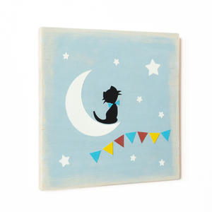 «Γατούλα στο φεγγάρι» Ξύλινος παιδικός πίνακας, 24x24 εκ - κορίτσι, αστέρι, φεγγάρι, γάτα, δώρα γενεθλίων, ζωάκια, παιδικοί πίνακες - 5