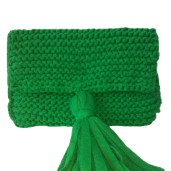 Πλεκτη Τσαντα Φάκελος Πράσινη με Φουντακι! - φάκελοι, χειρός, πλεκτές τσάντες, βραδινές, μικρές