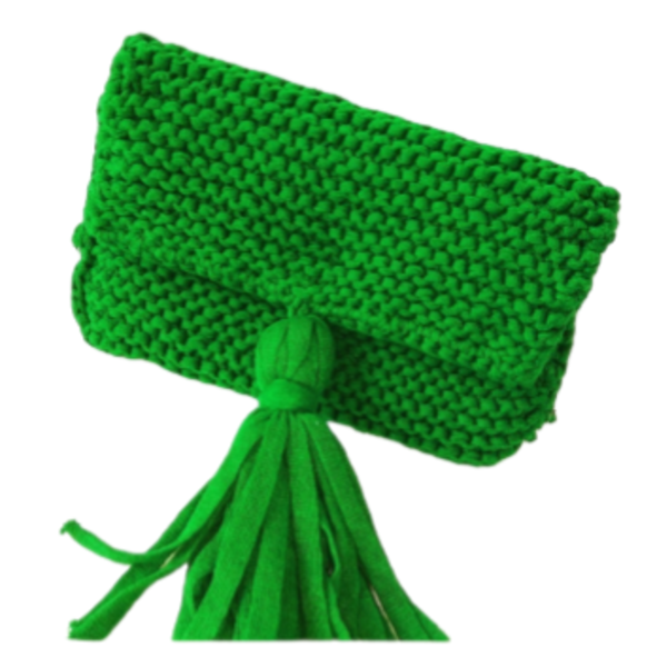 Πλεκτη Τσαντα Φάκελος Πράσινη με Φουντακι! - φάκελοι, χειρός, πλεκτές τσάντες, βραδινές, μικρές - 2