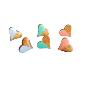 Stud earrings “Mini Hearts”. - ξύλο, γυαλί, ζωγραφισμένα στο χέρι, καρφωτά, καρφάκι