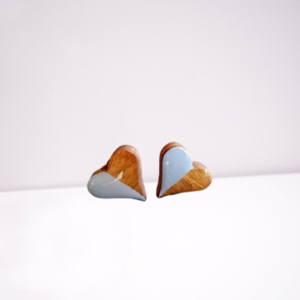 Stud earrings “Mini Hearts”. - ξύλο, γυαλί, ζωγραφισμένα στο χέρι, καρφωτά, καρφάκι - 3