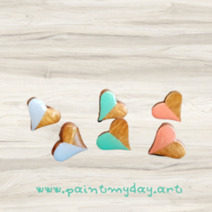 Stud earrings “Mini Hearts”. - ξύλο, γυαλί, ζωγραφισμένα στο χέρι, καρφωτά, καρφάκι - 5