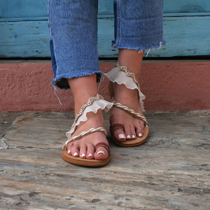 Gladiator flat sandals boho style. - δέρμα, καλοκαιρινό, boho, φλατ, ankle strap - 2