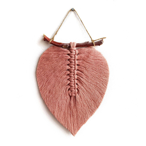 Boho μακραμέ διακοσμητικό φύλλo 16x21cm (008) - δώρο, μακραμέ, φύλλο, boho, διακοσμητικά