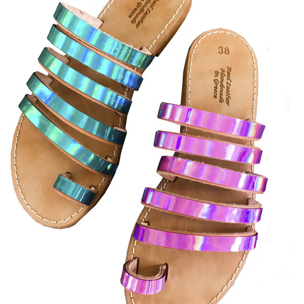 Holographic sandals - δέρμα, φλατ, slides, λουράκια