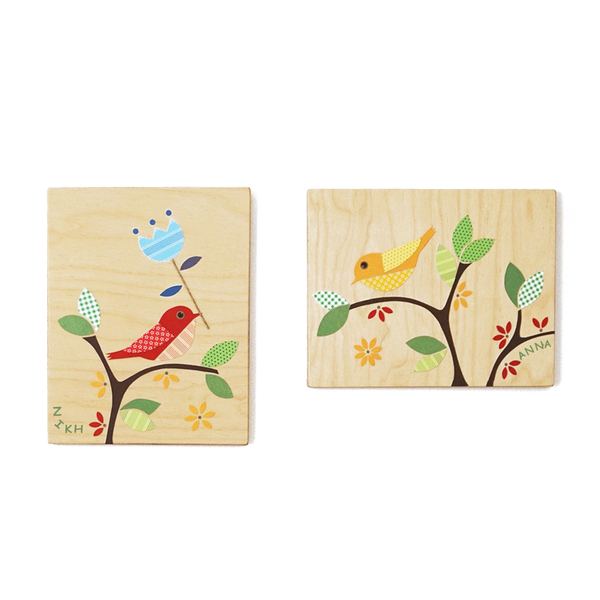 «Πουλάκια» δύο προσωποποιημένοι ξύλινοι πίνακες , 22x 28 εκ - πίνακες & κάδρα, κορίτσι, πουλάκια, όνομα - μονόγραμμα, ξύλινα διακοσμητικά τοίχου, προσωποποιημένα, παιδικά κάδρα