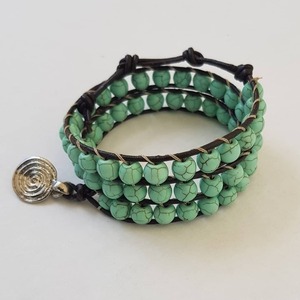 Δερμάτινο Βραχιόλι wrap 2 - ημιπολύτιμες πέτρες, boho, πολύσειρα, χεριού, αυξομειούμενα