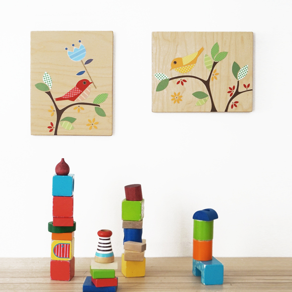 «Πουλάκια» δύο προσωποποιημένοι ξύλινοι πίνακες , 22x 28 εκ - πίνακες & κάδρα, κορίτσι, πουλάκια, όνομα - μονόγραμμα, ξύλινα διακοσμητικά τοίχου, προσωποποιημένα, παιδικά κάδρα - 5