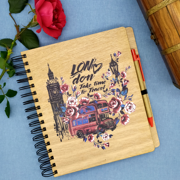 Ξύλινο Σημειωματάριο London flowers (Δώρα για όλους) - δώρο, δώρα γενεθλίων, δώρα αγίου βαλεντίνου, δώρα για γυναίκες, τετράδια & σημειωματάρια - 2