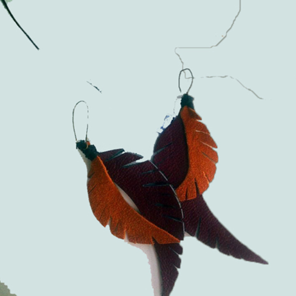 ινδιάνικο φτερό, δερμάτινα σκουλαρίκια - δέρμα, boho, κρεμαστά, μεγάλα