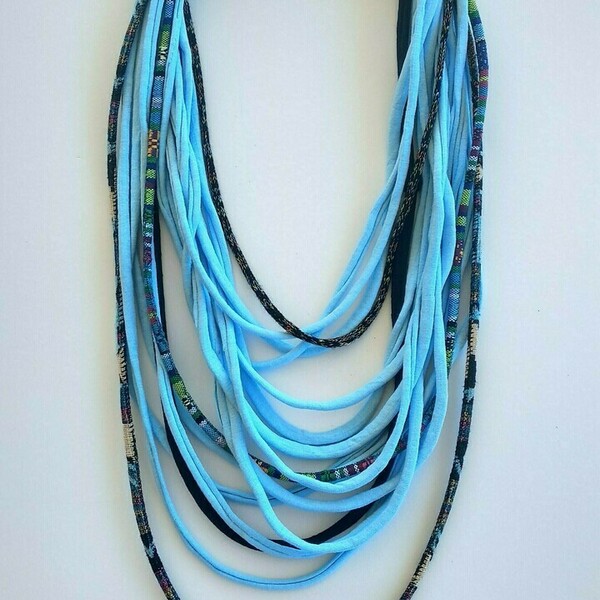 Boho Κολιέ scarf necklace/ υφασμάτινα noodles και κορδόνια - ύφασμα, μακριά