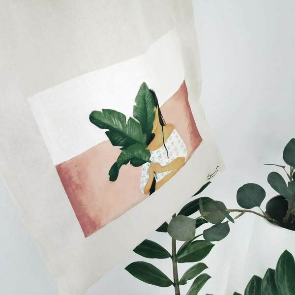Plant lady | Πάνινη οικολογική τσάντα - ύφασμα, ώμου, μεγάλες, all day, tote, πάνινες τσάντες, φθηνές - 2