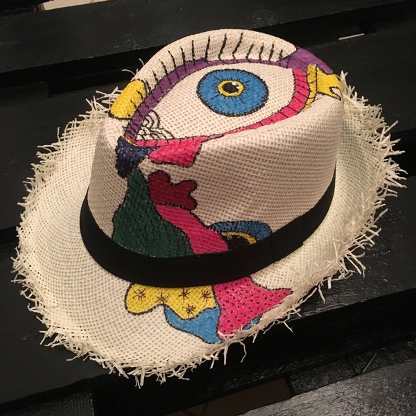 Jelly hat- ψάθινο καπέλο - ζωγραφισμένα στο χέρι, boho, evil eye, ψάθινα - 5