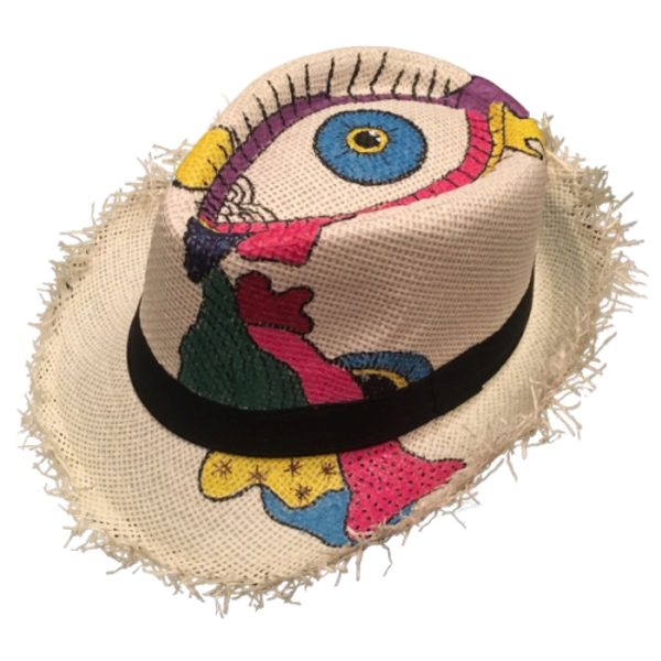 Jelly hat- ψάθινο καπέλο - ζωγραφισμένα στο χέρι, boho, evil eye, ψάθινα