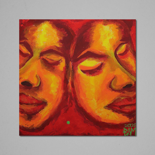 Duality faces couple abstract canvas panel painting acrylic 20x20 - πίνακες & κάδρα, πίνακες ζωγραφικής