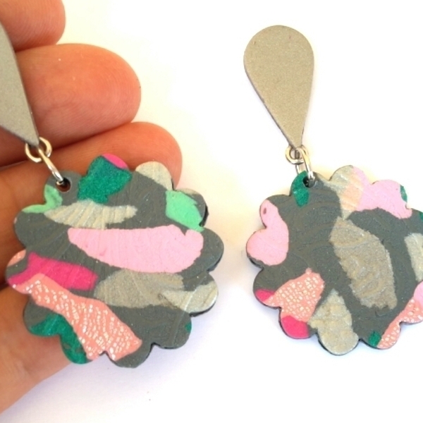 Polymer Clay Dangle Earrings - πηλός, ατσάλι, κρεμαστά - 4