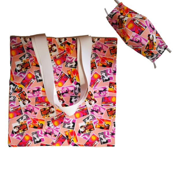 Σετ shopping bag/tote ροζ μάσκα γυναικεια εφηβικη βαμβακερη Illustration - ύφασμα, ώμου, κορίτσι, μεγάλες, all day, tote, μάσκα προσώπου