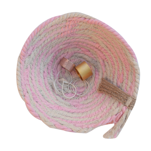 Καλαθάκι για κόσμημα από βαμβακερό σχοινί, rope bowl ροζ και φυσικό