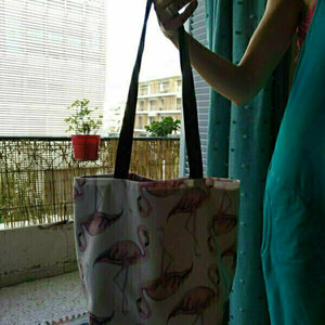 Πάνινη τσάντα "Flamingo print" - ύφασμα, ώμου, μεγάλες, all day, tote, φθηνά, φθηνές - 4