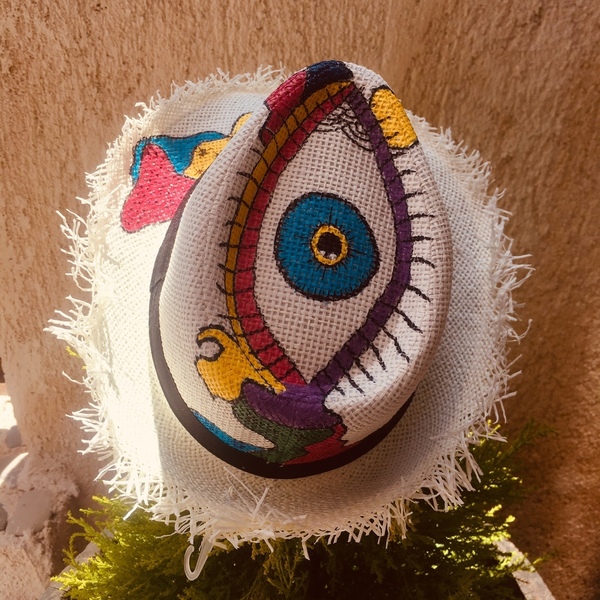 Jelly hat- ψάθινο καπέλο - ζωγραφισμένα στο χέρι, boho, evil eye, ψάθινα - 2