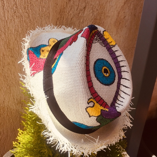 Jelly hat- ψάθινο καπέλο - ζωγραφισμένα στο χέρι, boho, evil eye, ψάθινα - 3