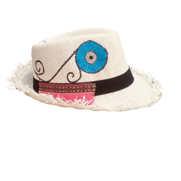 Rodeo - ψάθινο καπέλο - χειροποίητα, boho, evil eye, ψάθινα