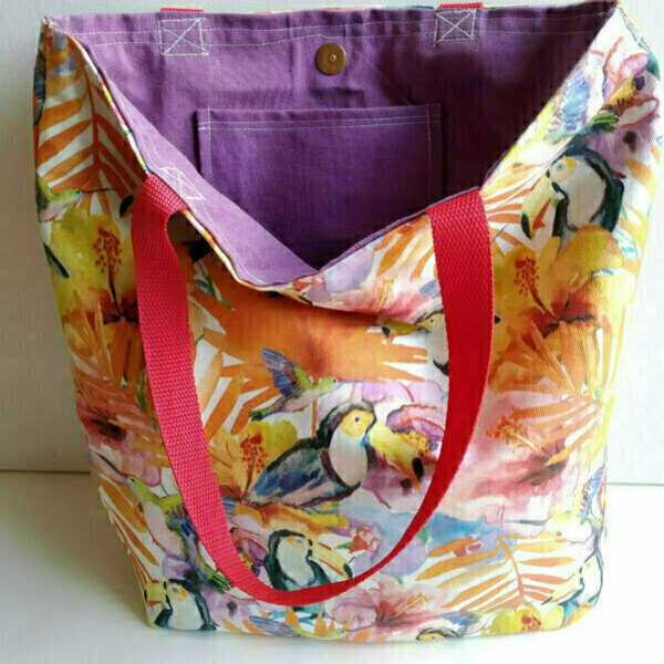 Πάνινη τσάντα "Toucan print" - ύφασμα, ώμου, μεγάλες, all day, tote, φθηνά, φθηνές - 3