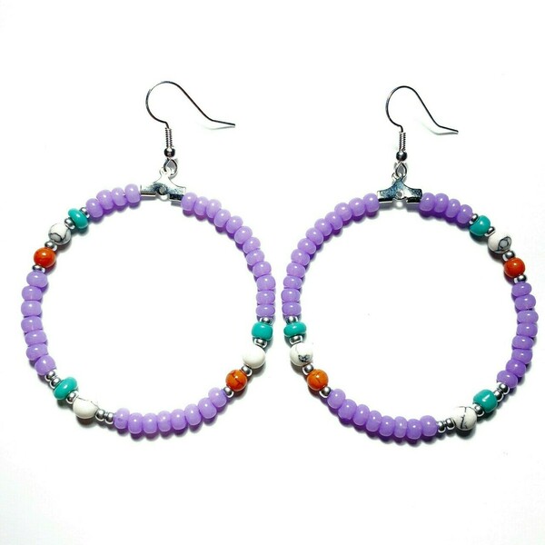''Purple hoops'' σκουλαρίκια κρίκοι με χάντρες miyuki - κρίκοι, boho, μεγάλα, φθηνά