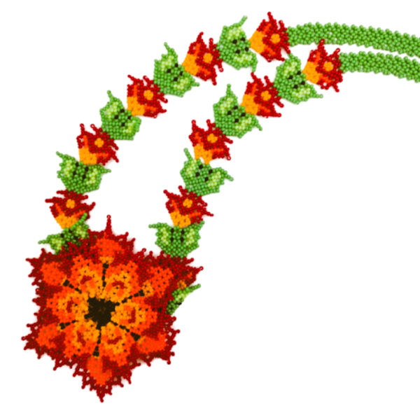 Κολιέ Huichol - χάντρες, μακριά, λουλούδι, boho, μεγάλα