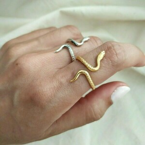 Δαχτυλίδι "φίδι" - επιχρυσωμένα, ορείχαλκος, επάργυρα, μικρά, αυξομειούμενα, φθηνά - 3