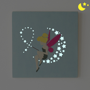 «Νεράιδα» παιδικός πίνακας με όνομα, 24x24 εκ - κορίτσι, φεγγάρι, νεράιδα, προσωποποιημένα, παιδικοί πίνακες - 2