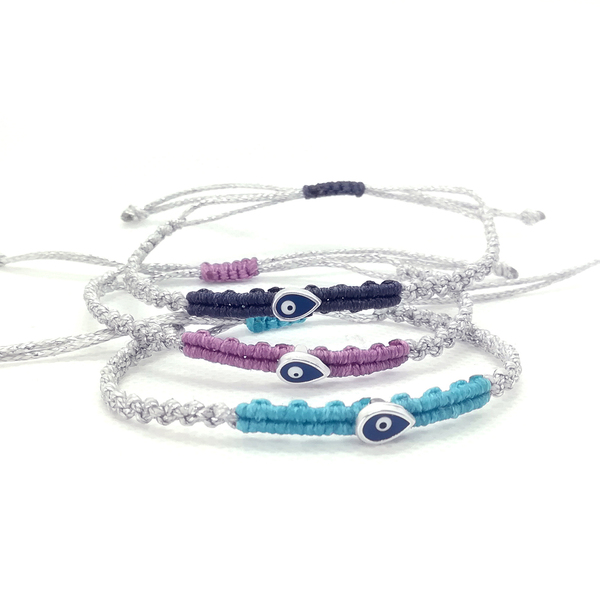 Minimal eye macrame βραχιόλι silver - blue - επάργυρα, μακραμέ, μάτι, χεριού, αυξομειούμενα - 2