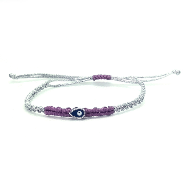 Minimal eye macrame βραχιόλι λιλά - επάργυρα, μακραμέ, μάτι, χεριού, αυξομειούμενα