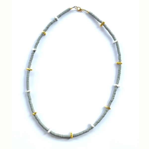 Minimal grey necklace - αιματίτης, πηλός, minimal, κοντά - 4