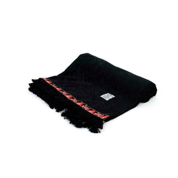 Monkeys μαύρη βαμβακερή πετσέτα θαλάσσης με μαύρες φούντες κ τρέσσα - βαμβάκι, απαραίτητα καλοκαιρινά αξεσουάρ