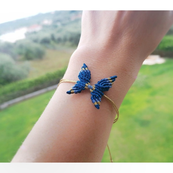 Μακραμέ βραχιόλι butterfly - μακραμέ, πεταλούδα, χεριού, αυξομειούμενα - 4